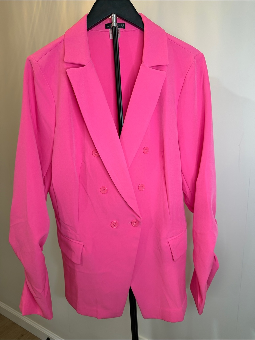 VENUS Bright Pink Double-Breasted Blazer and Shorts Set